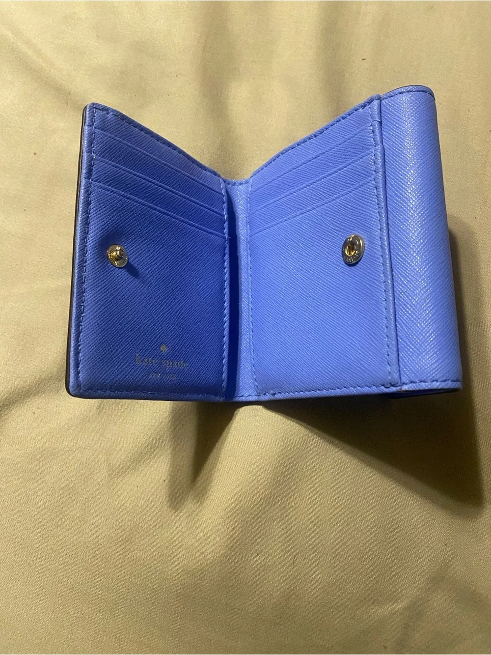 kate spade Periwinkle Saffiano Leather Fold Wallet with Gold Logo